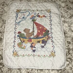 Tobin Sail Away Stamped for Cross Stitch Baby Quilt Vintage Blanket Nursery Bear